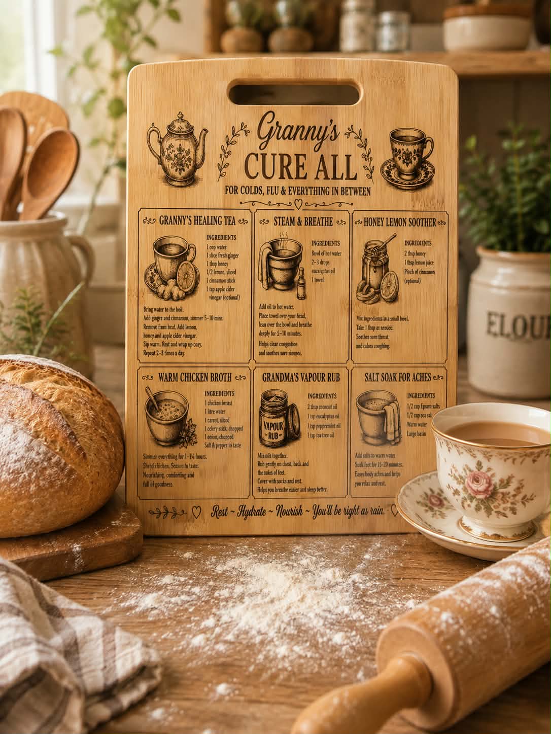 Granny’s Recipe & Cure All Engraved Bamboo Boards | Traditional Kitchen Gifts