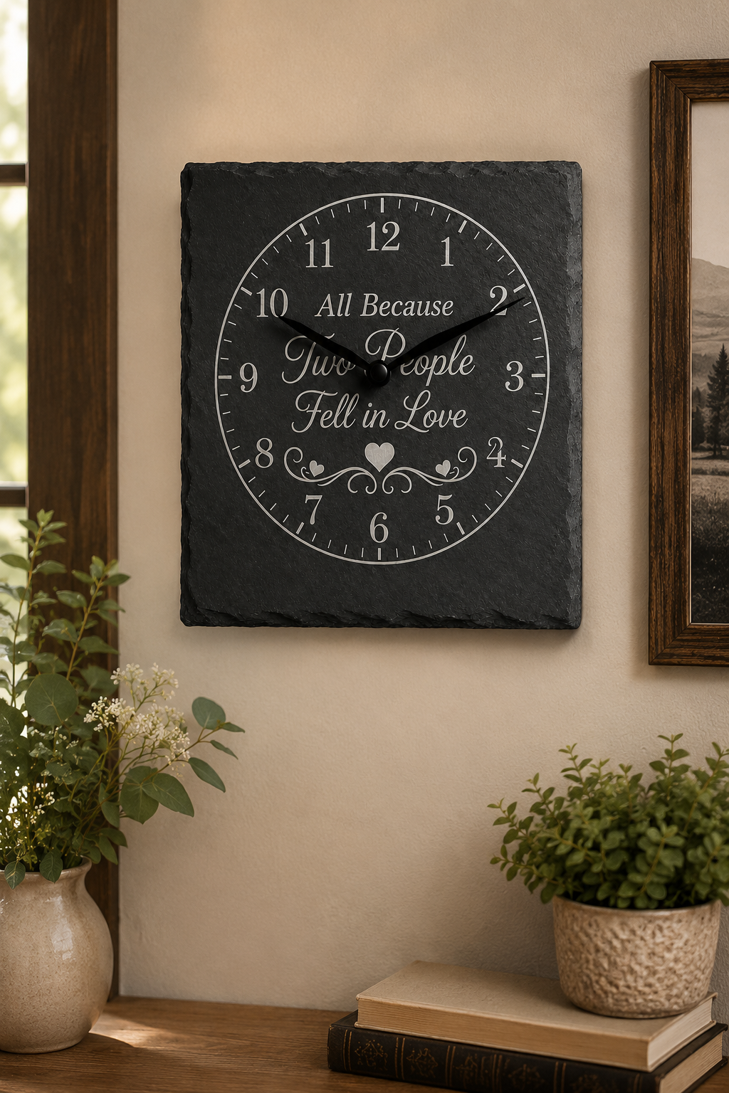 All Because Two People Fell in Love Slate Wall Clock | Romantic Couples & Anniversary Gift