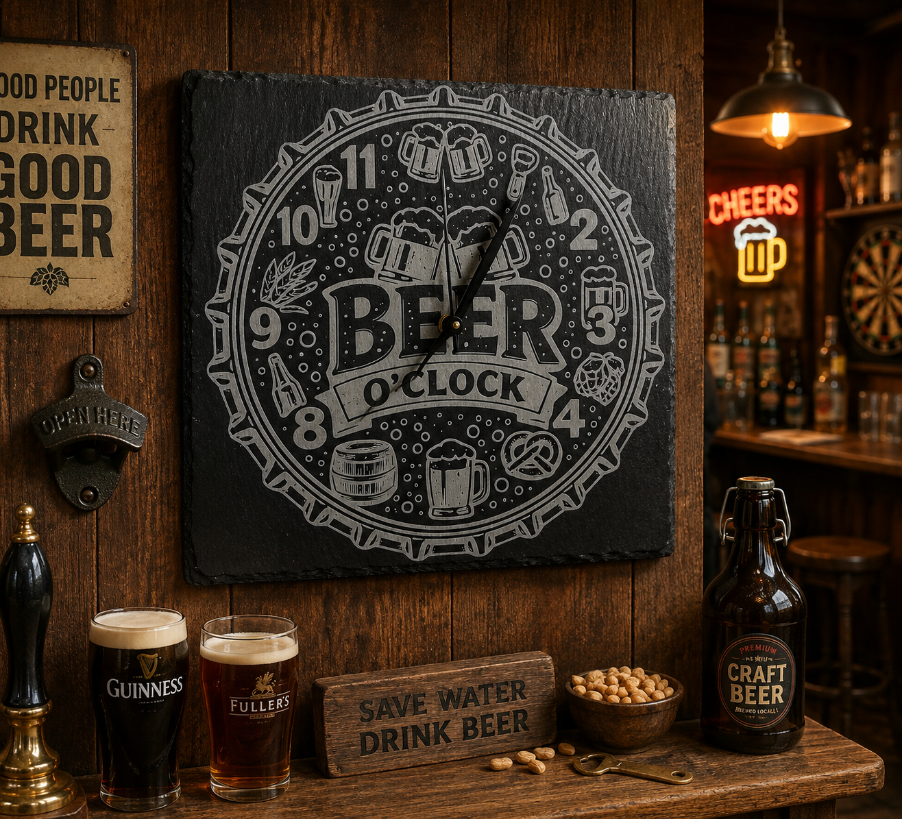 Beer O'clock Slate Wall Clock | 33cm Handmade Pub & Man Cave Wall Décor