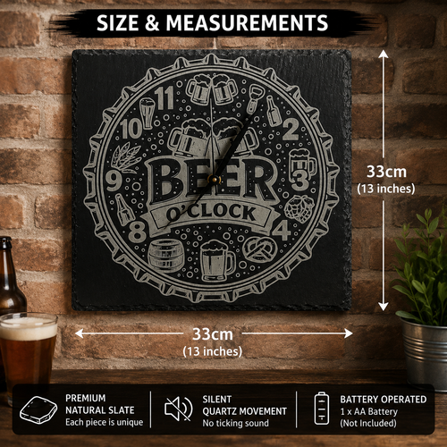 Beer O'clock Slate Wall Clock | 33cm Handmade Pub & Man Cave Wall Décor