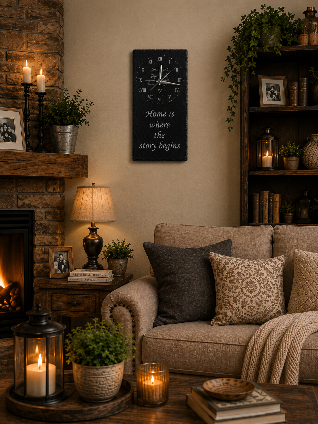 Home Is Where the Story Begins Slate Wall Clock | 34cm Handmade Family Home Décor
