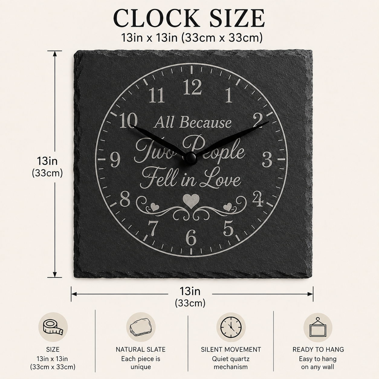 Time Spent Together Is Time Well Spent Slate Wall Clock | 33cm Handmade Gift