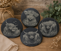 Highland Cow Engraved Slate Coaster Set – Set of 4 Rustic Designs