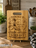 Funny Engraved Bamboo Chopping Board – “Dinner Is Ready When the Smoke Alarm Goes Off”