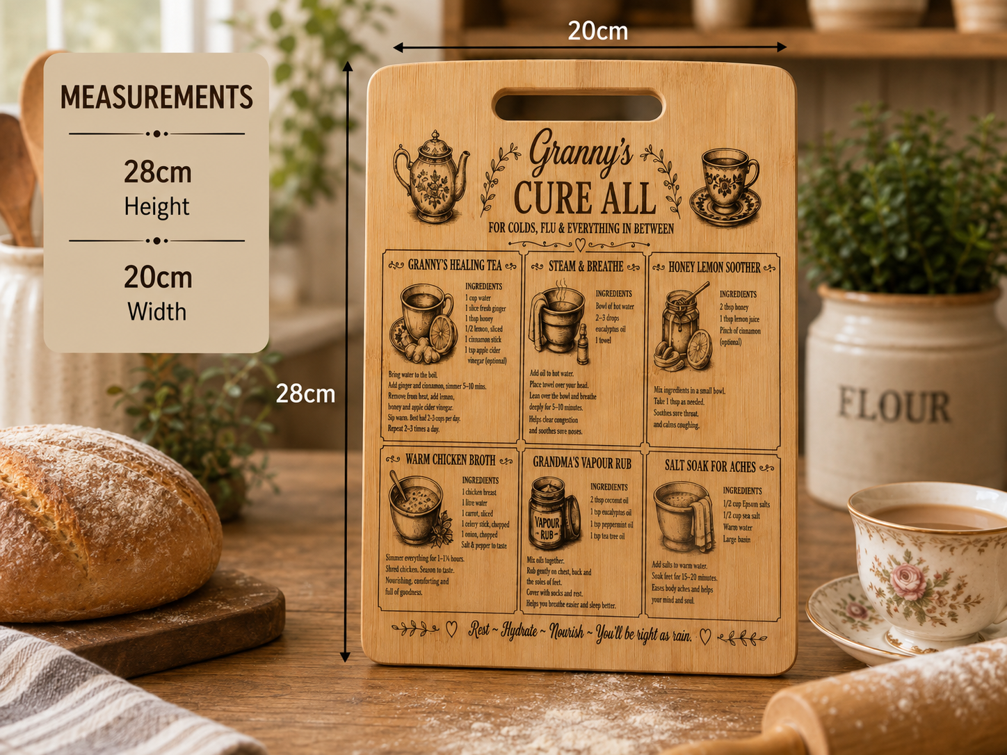 Granny’s Recipe & Cure All Engraved Bamboo Boards | Traditional Kitchen Gifts