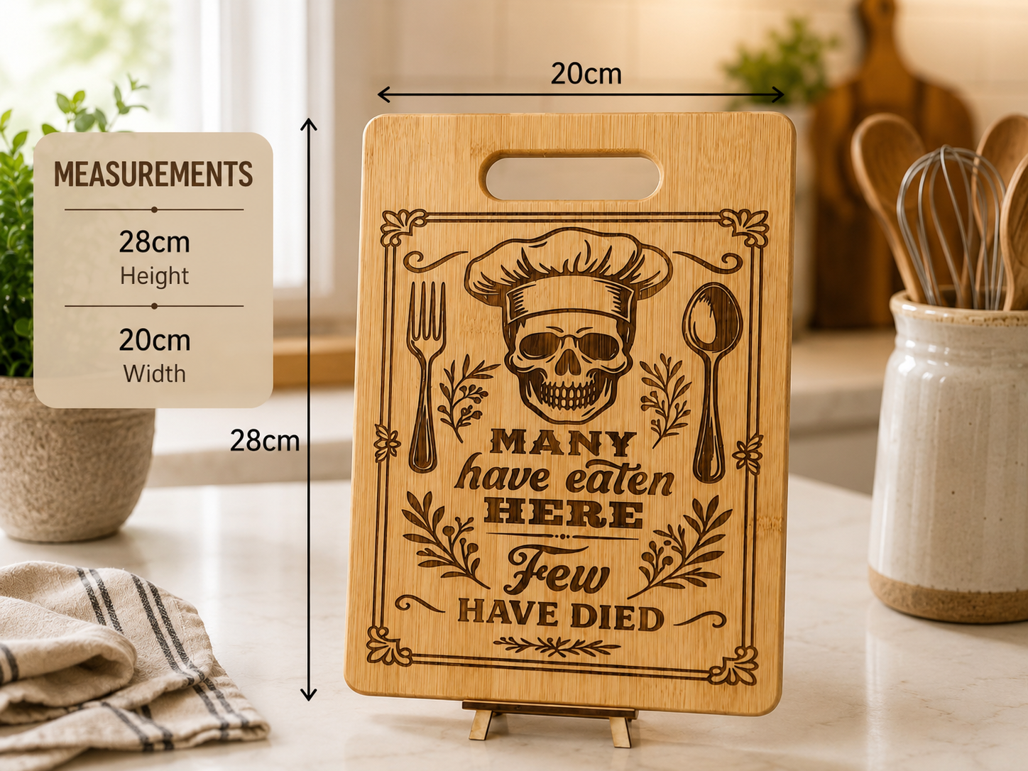 Funny Skull Chef Chopping Board – “Many Have Eaten Here, Few Have Died”