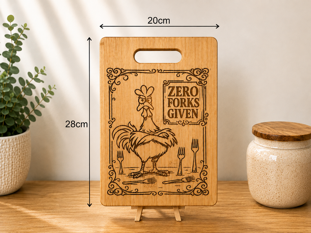 Funny Engraved Chopping Board – Zero Forks Given Rooster Kitchen Gift