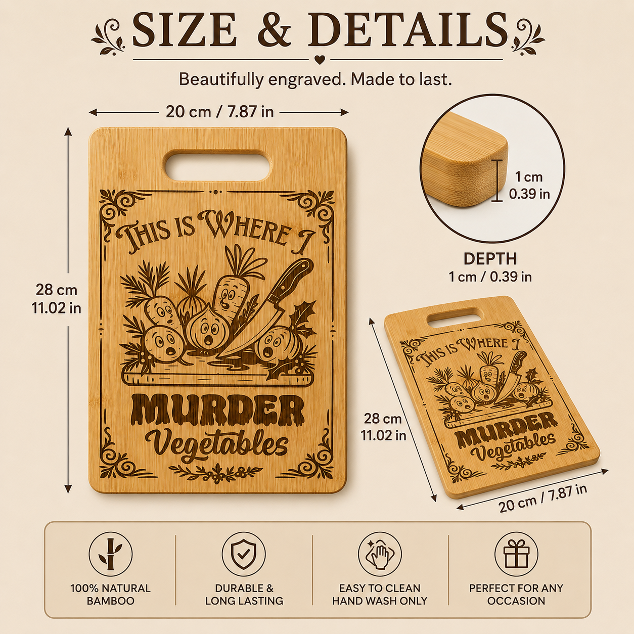 Funny Engraved Bamboo Chopping Board – This Is Where I Murder Vegetables