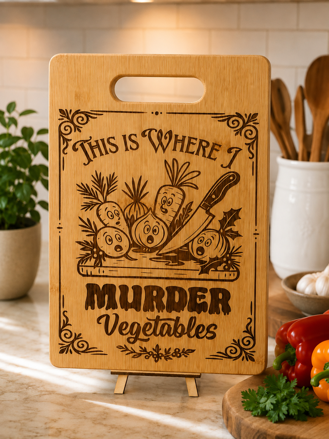 Funny Engraved Bamboo Chopping Board – This Is Where I Murder Vegetables