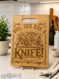 Funny Engraved Bamboo Chopping Board – OMG She Has a Knife Kitchen Gift