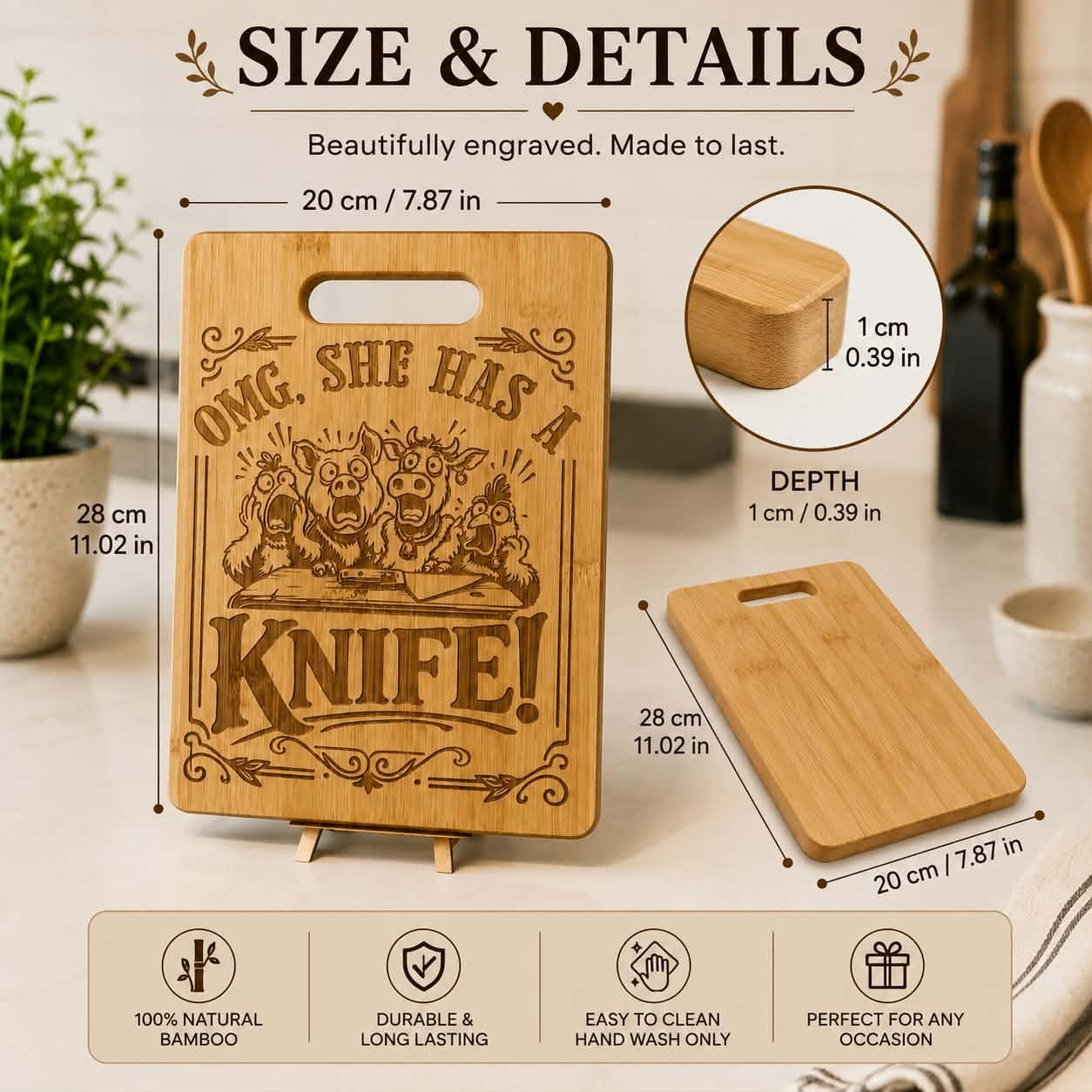 Funny Engraved Bamboo Chopping Board – OMG She Has a Knife Kitchen Gift